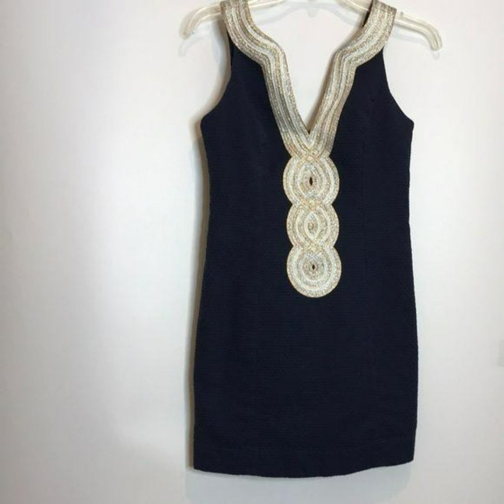 Lilly Pulitzer Valli Shift Dress Navy Gold Size 4